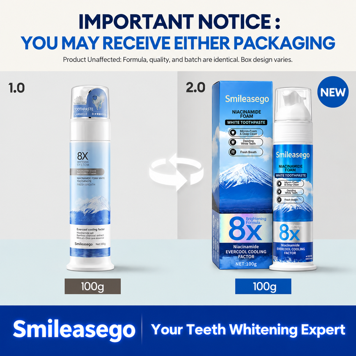Niacinamide Whitening Foam Toothpaste (8x Potency)
