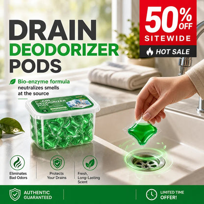 🥳2026 HOT SALE🥳💞50K+ SOLD!🏠💧 50% OFF! Drain Deodorizer Pods – Bio‑enzyme formula neutralizes smells at the source. Instant fresh scent, no harsh chemicals. Say goodbye to embarrassing odours. 🚰✅