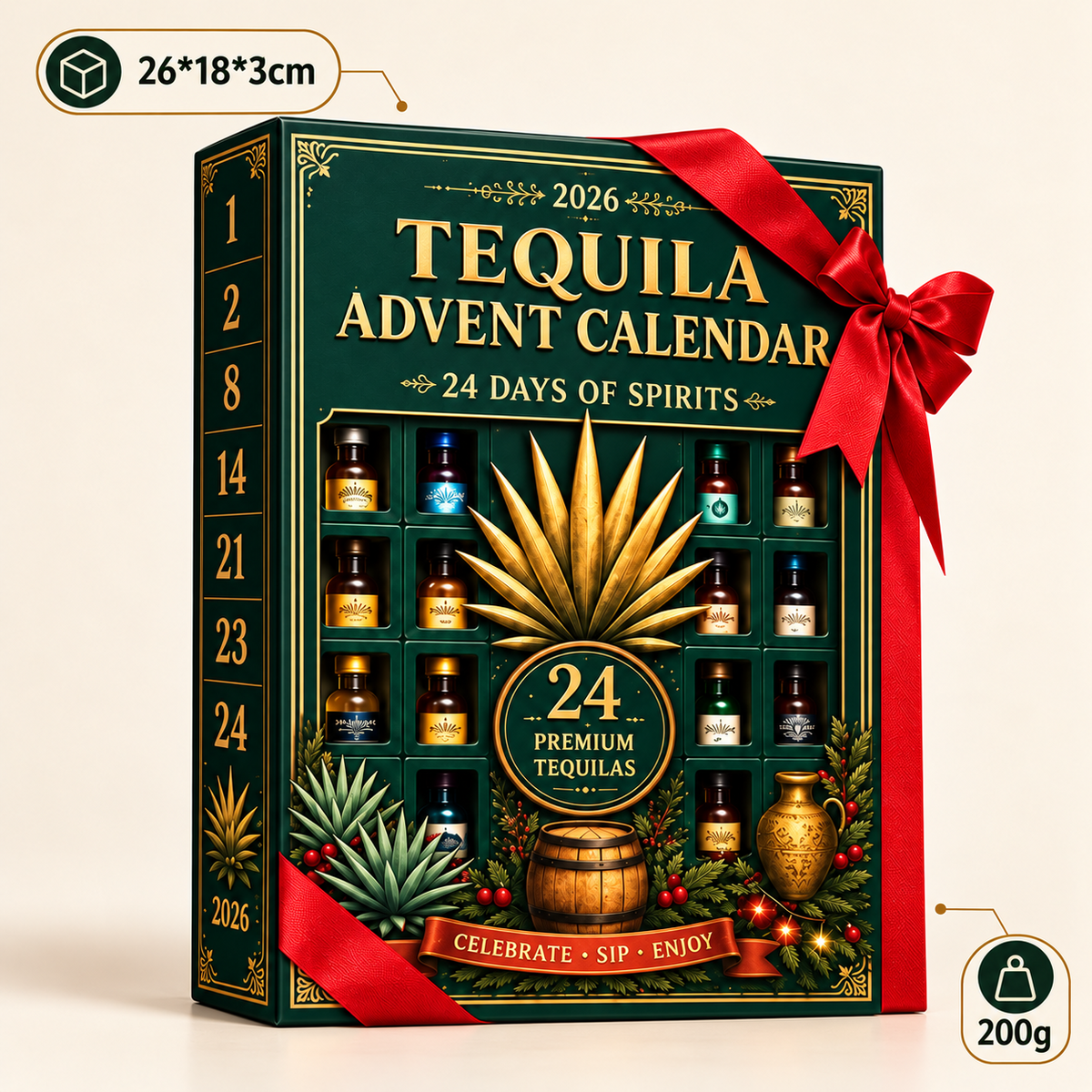 ⏳ Last day to save 60% – 24-Day Mini Tequila Bottle Advent Blind Box for Holiday Celebration, Bar Table Decor, Collector Gift & Family Countdown