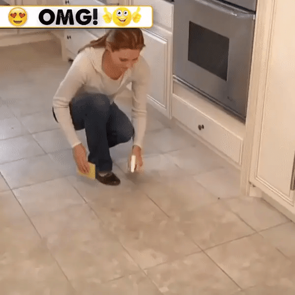 Kitchen tile floor cleaning demonstration