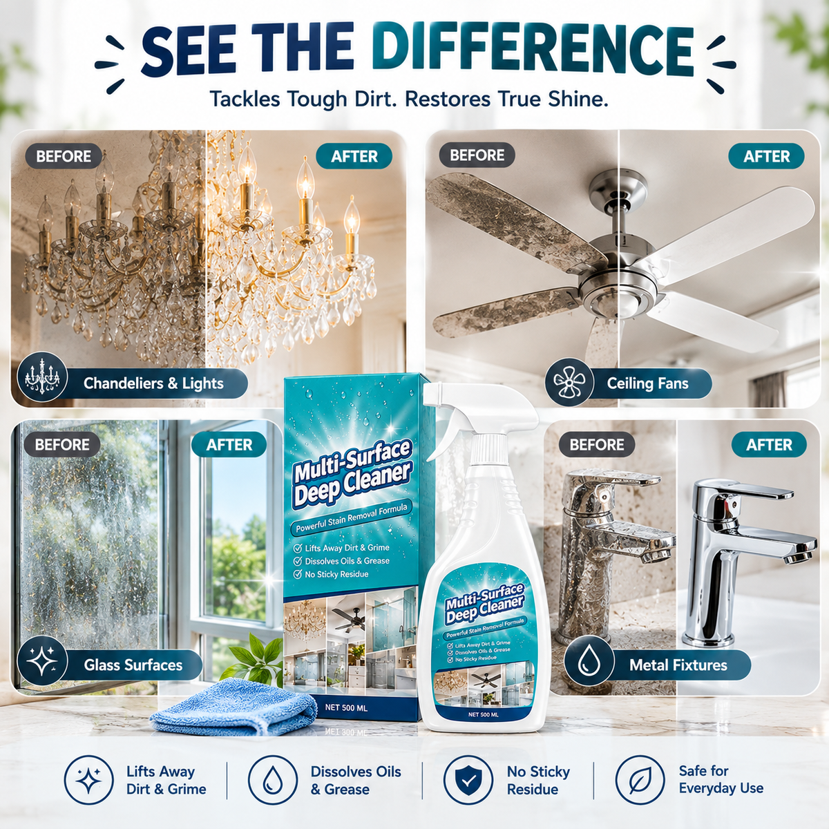 Powerful Multi-Surface Stain Removal Cleaner – Deep Cleaning Spray for Home