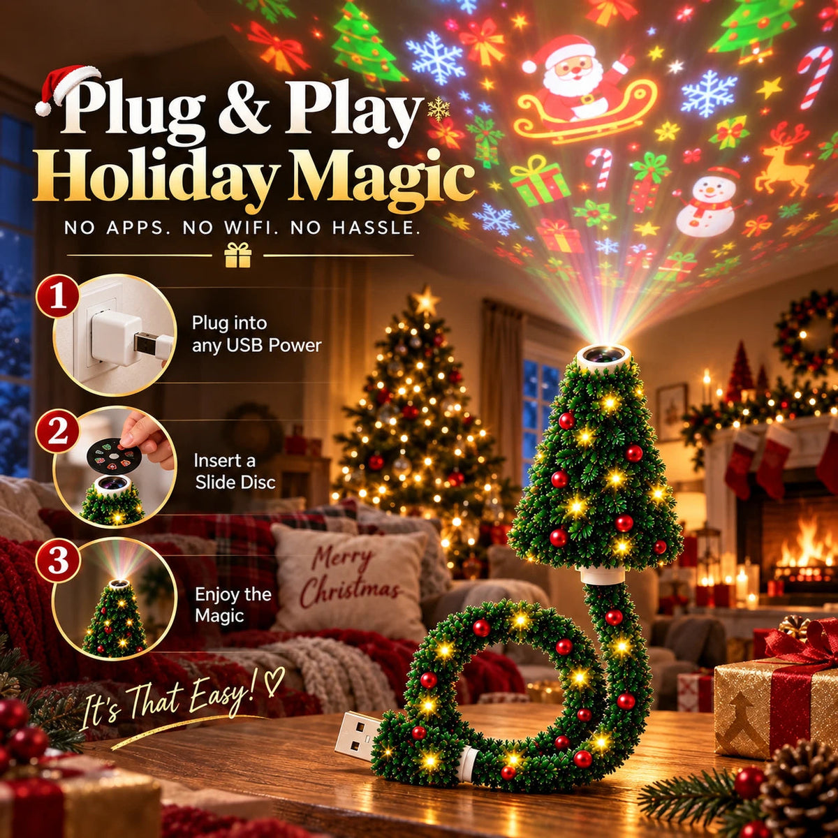 USB Christmas Projection Lamp with 6 Festive Scenes2
