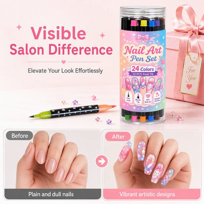 ⏳ Limited-Time Half-Price Offer ⏰ Popular 24-Color Dual-Ended Nail Art Pen Set (Perfect for Halloween & Christmas) 🪄🎨